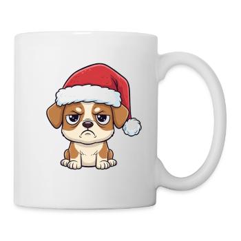 Cute Grumpy Dog with Hat – Xmas Cartoon - Mug - white - Right