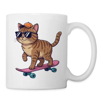 Funny Cat Skating on Skateboard Cartoon Skater - Mug - white - Right