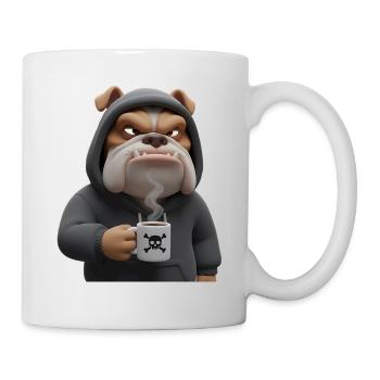 Grim Bulldog Coffee Cartoon Funny Dog - Mug - white - Right