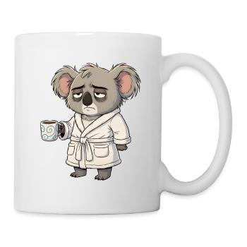 Müder Koala im Morgenmantel mit Kaffee Cartoon - Tasse - Weiß - Rechts