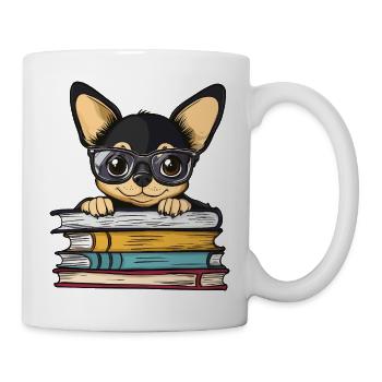 Mignon livre de lecture du chien chihuahua avec des lunettes - Mug blanc - blanc - Droite