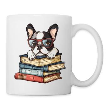 Mignon livre de lecture pour chien Boston Terrier avec des lunettes - Mug blanc - blanc - Droite