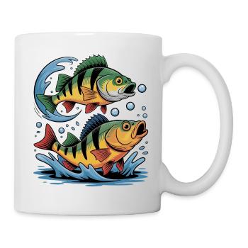 Zwei Barsche – Anglerdesign für Sportfischer - Tasse - Weiß - Rechts