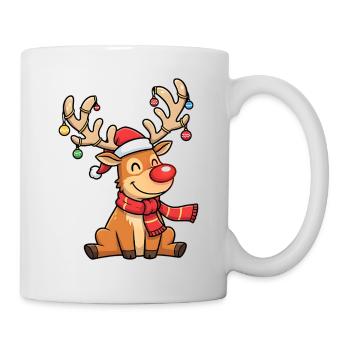 Funny Christmas Reindeer with Scarf and Decoration - Mug - white - Right