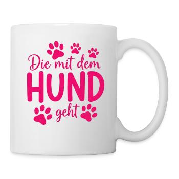 Celui qui marche avec le chien qui dit pattes - Mug blanc - blanc - Droite