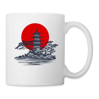 Pagoda silhouette with red sun scene - Mug - white - Right