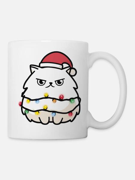 Kuschelkätzchen mit Lichterkette - Tasse - Weiß