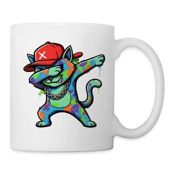 Design artistique de rue coloré avec un chat en dabbing - Mug blanc - blanc - Droite