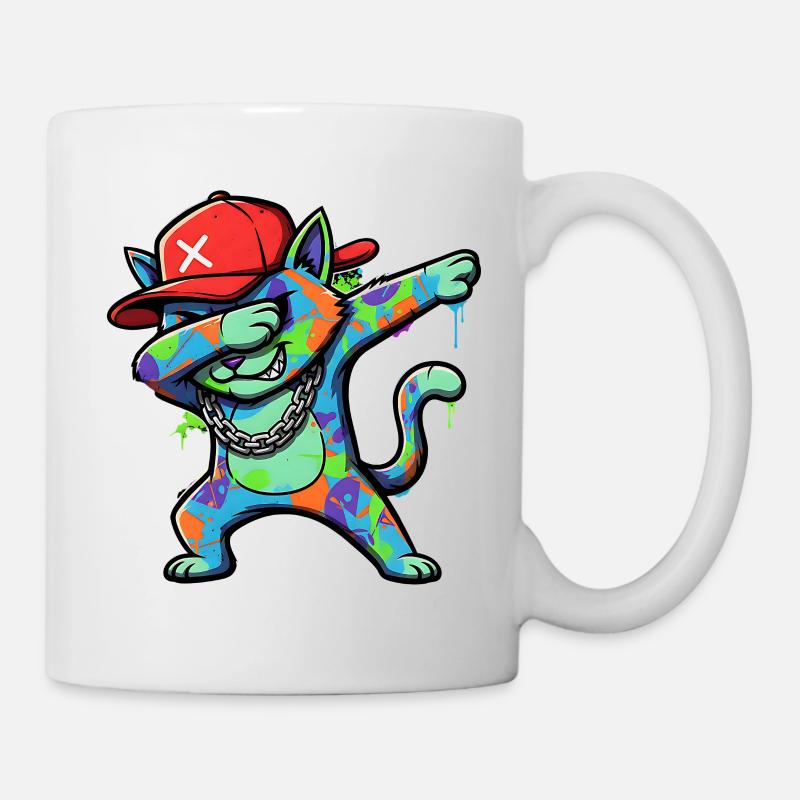 Design artistique de rue coloré avec un chat en dabbing - Mug blanc - blanc
