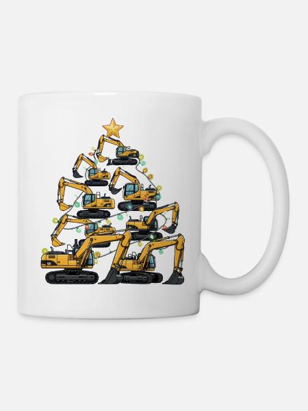 Lustiger Bagger Weihnachtsbaum Geschenk - Tasse - Weiß