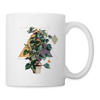 Philodendron Variegata – Geometrisches Pop Art - Tasse - Weiß - Rechts