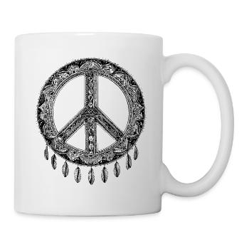 Boho Peace Zeichen mit Federn – Spirituelles Manda - Tasse - Weiß - Rechts