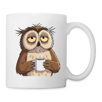 Tired Owl with Coffee – Funny Animal Design Humor - Mug - white - Right