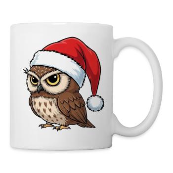 Grumpy owl with Christmas hat cartoon Christmas - Mug - white - Right