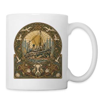 Nautical ocean liner in Art Nouveau frame - Mug - white - Right