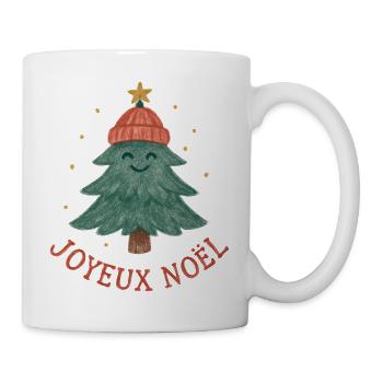 Sapin Joyeux Noël au bonnet rouge - Mug blanc - blanc - Droite