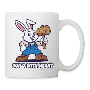 Hase mit Hammer – Herz Baumotiv - Tasse - Weiß - Rechts