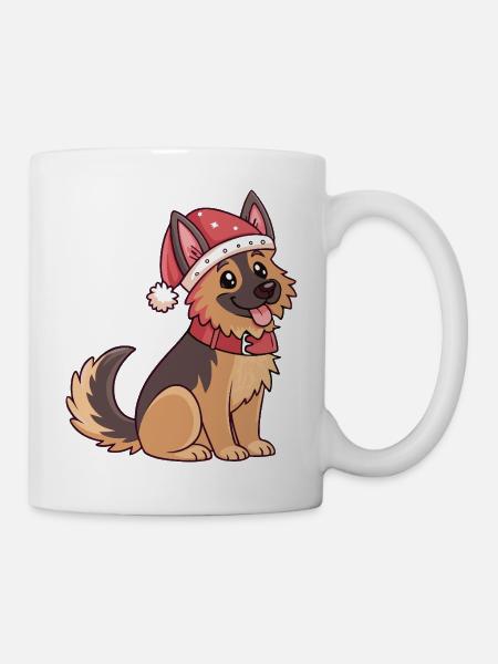 Festlicher Hund Weihnachtsmannhut - Tasse - Weiß