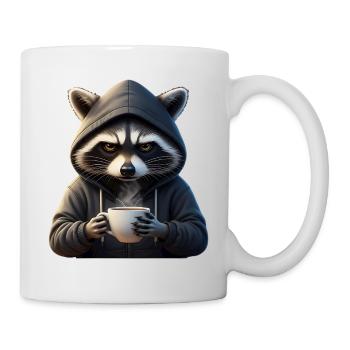 Grimmiger Kaffee-Waschbär im Hoodie Artwork - Tasse - Weiß - Rechts