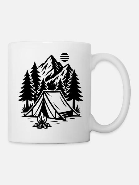 Camping Zelt Berge Wald - Tasse - Weiß