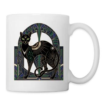 Night Cat Art Deco Stained Glass Window - Mug - white - Right