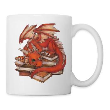 Cute Red Dragon on Stack of Books Gift - Mug - white - Right