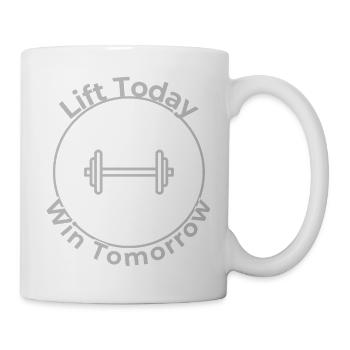 Lift Today Win Tomorrow – Motivational Gym Dumbbel - Mug - white - Right