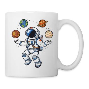 Schwebender Astronaut mit Planeten im Comic Stil - Tasse - Weiß - Rechts