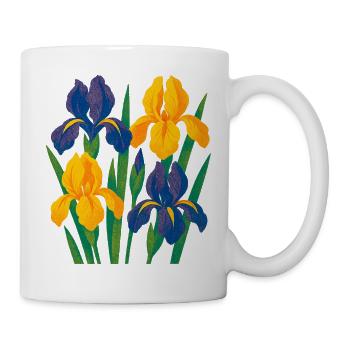 Harmonie d’iris : Fleurs dorées et indigo - Mug blanc - blanc - Droite