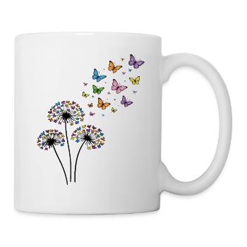 Löwenzahn mit Schmetterlingen im Wind - Tasse - Weiß - Rechts