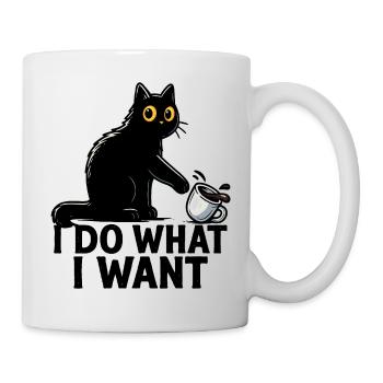 Ich mache, was ich will – lustige schwarze Katzen-Kaffeekunst - Tasse - Weiß - Rechts