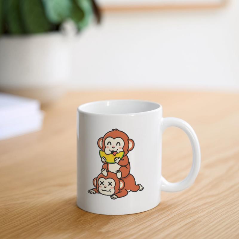 Singe espiègle mangeant de la pastèque sur un ami Mug blanc
