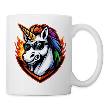 Fire rainbow unicorn with sunglasses - Mug - white - Right