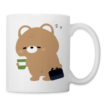 Ours brun fatigué avec café et sac - Mug blanc - blanc - Droite