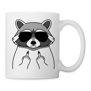 Raccoon with sunglasses middle finger - Mug - white - Right