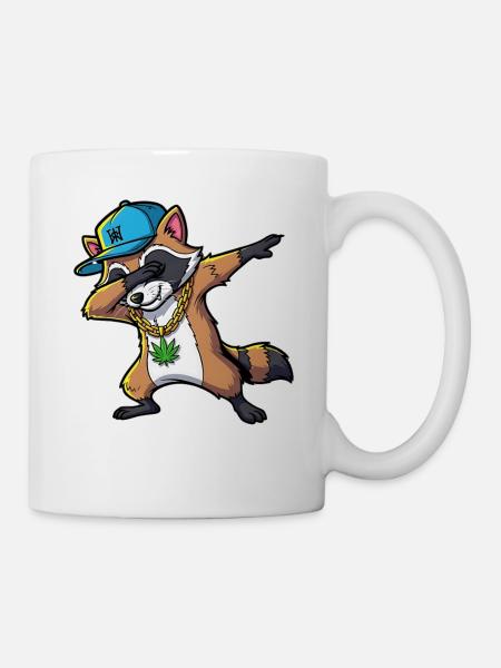 Dabbing Waschbär mit Hanfblatt - Tasse - Weiß