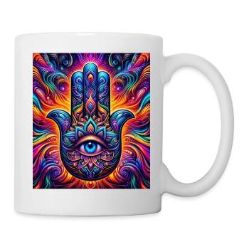 Psychedelische Hamsa Auge Hand Mandala - Tasse - Weiß - Rechts