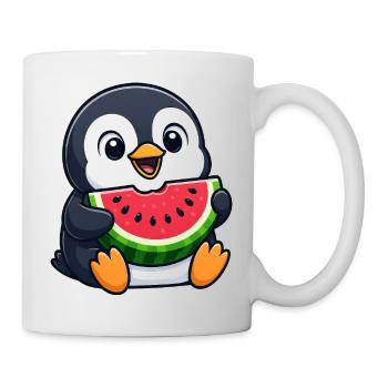 Lustiger Pinguin mit Melone Sommerfrucht Cartoon - Tasse - Weiß - Rechts