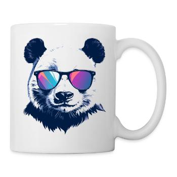 cooler Panda mit Neon Sonnenbrille Porträt Motiv - Tasse - Weiß - Rechts