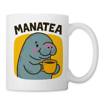 Manatea-Jubel: Manati schlürft Tee - Tasse - Weiß - Rechts