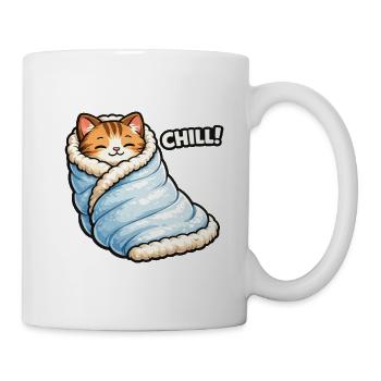 Cuddly cat in winter blanket - Mug - white - Right