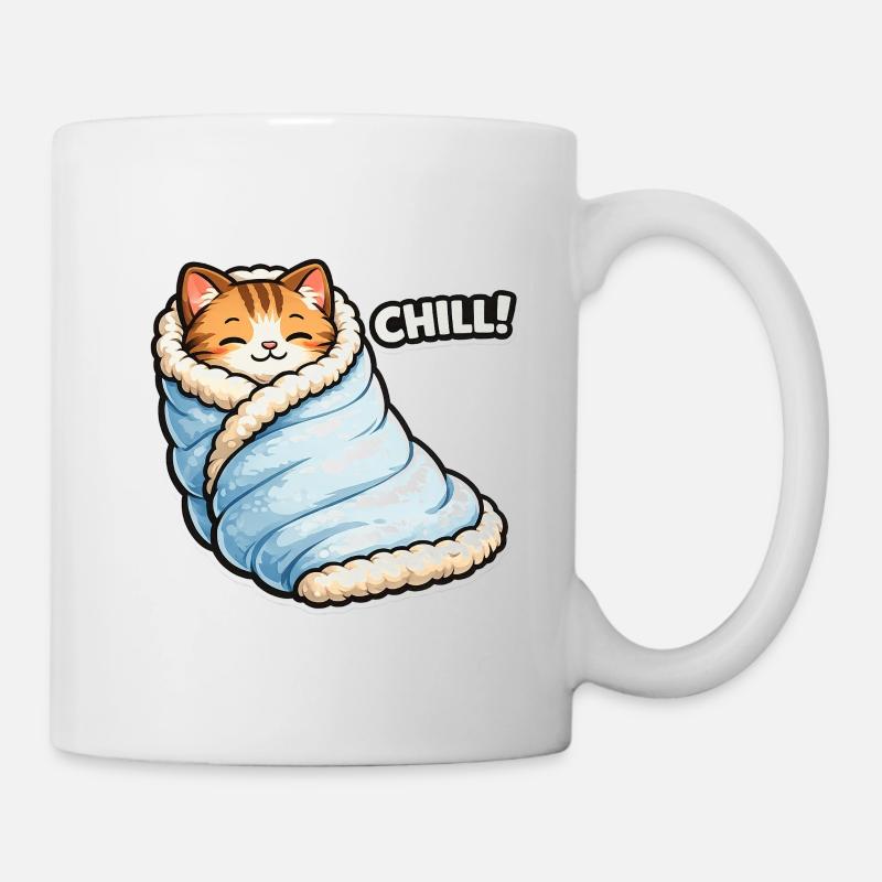 Cuddly cat in winter blanket - Mug - white