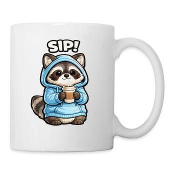 Waschbär im Hoodie Sip Kaffee - Tasse - Weiß - Rechts