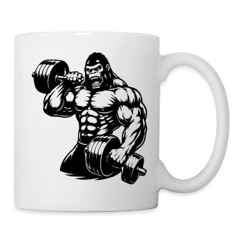 Muscular gorilla doing bodybuilding - Mug - white - Right
