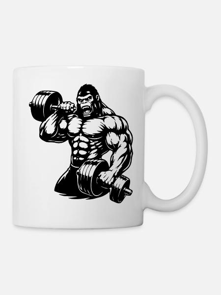 Muscular gorilla doing bodybuilding - Mug - white
