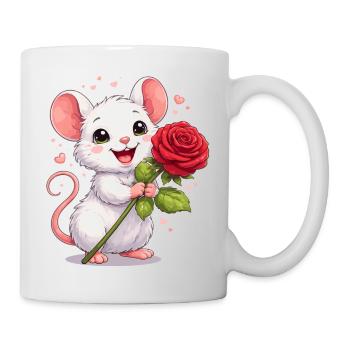 Cute Mouse with Rose – Valentine's Day Motif Full of Love - Mug - white - Right
