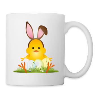 Cute Easter chick with bunny ears & Easter eggs - Mug - white - Right