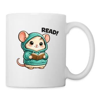 Reading mouse in hoodie - Mug - white - Right