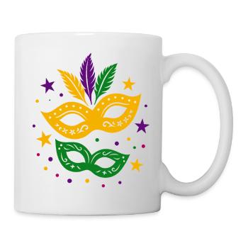 Karneval Masken mit Sternen & bunten Federn - Tasse - Weiß - Rechts