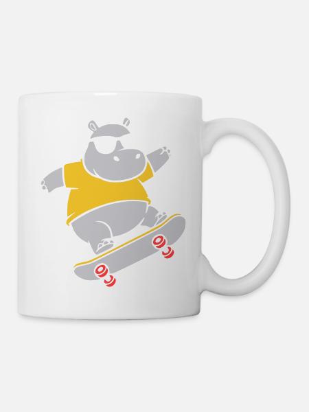Cooles Nilpferd Skater Skateboard Vektor - Tasse - Weiß